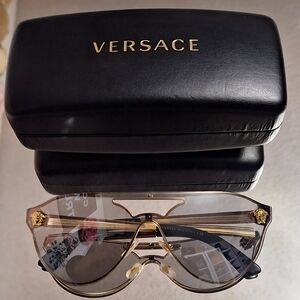 Versace Gold and Navy Aviator Sunglasses